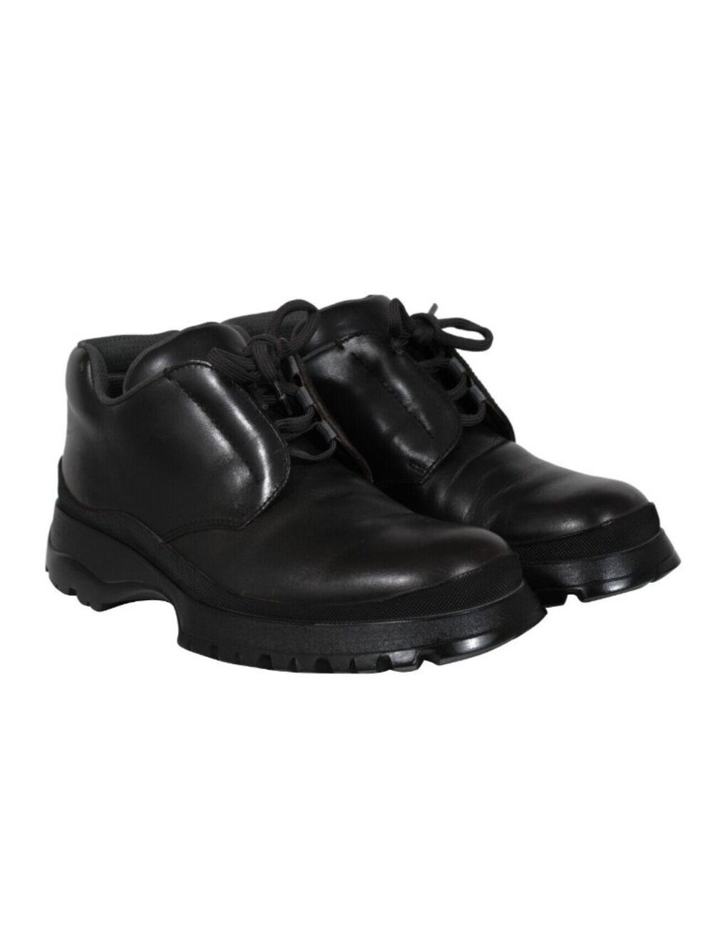 Prada Brixxen Mid Top Derby Shoes Sz US 8.5 UK 7.5 Black Leather Lace Up Chunky